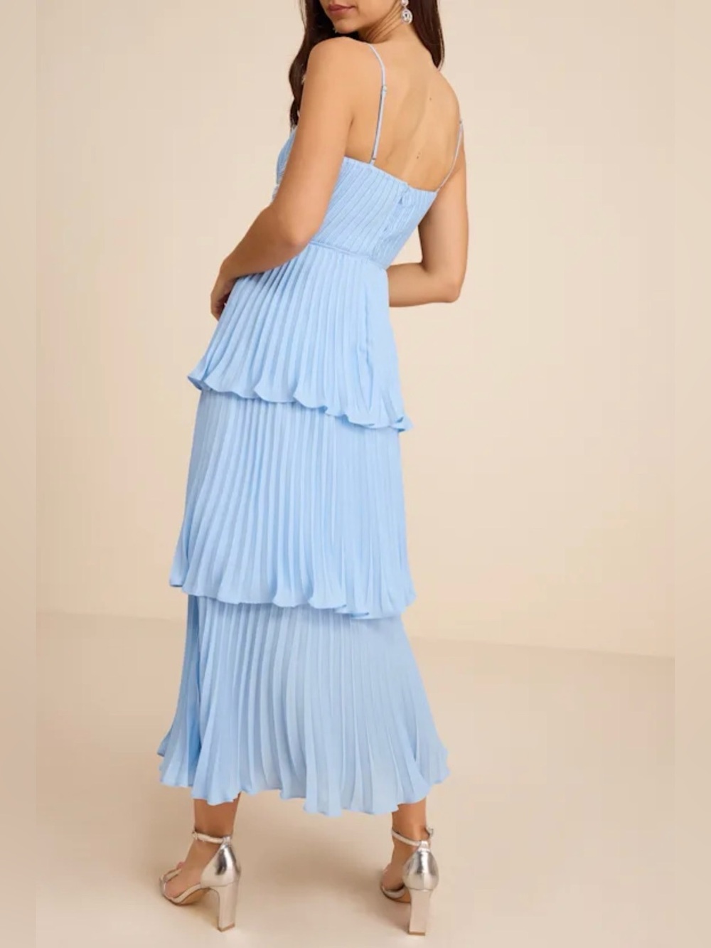 Lulu's Cascading Crush Light Blue Tiered Pleated Midi Dress - Picture 2 of 5